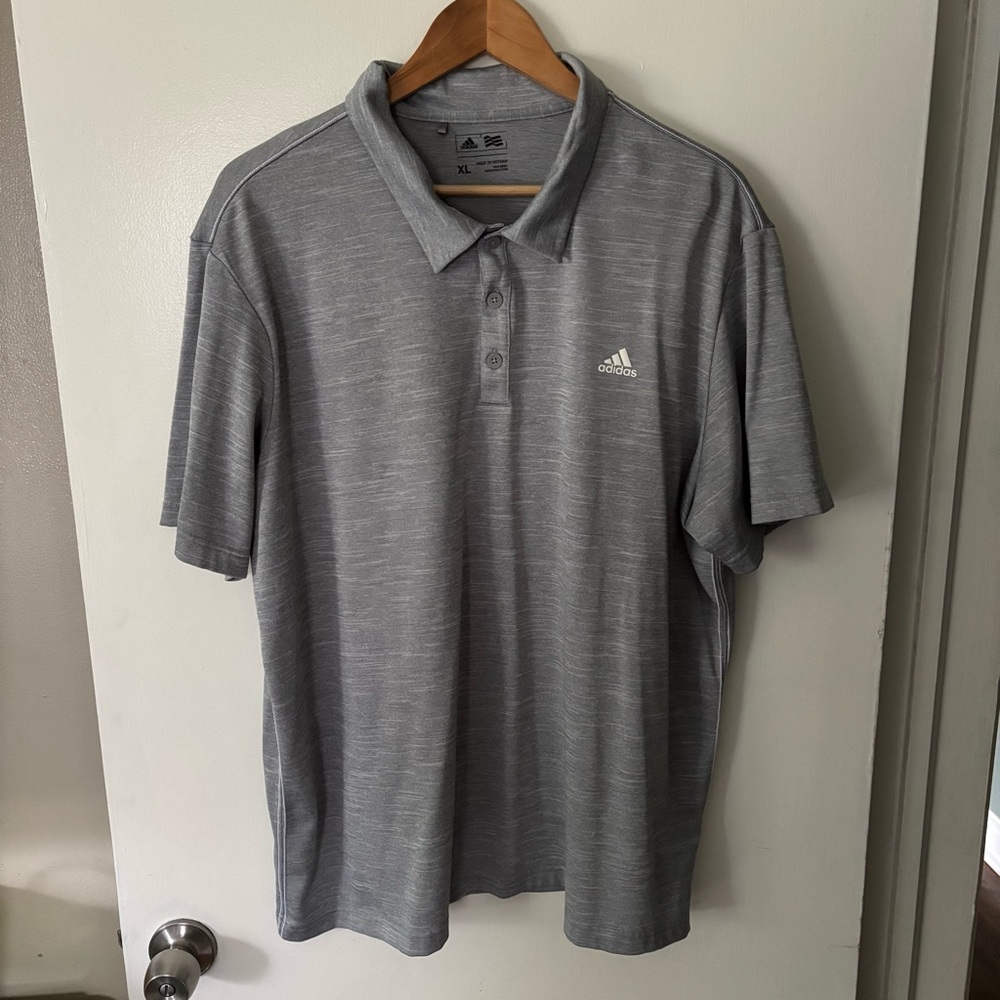 Adidas Golf mens size XL gray whiteshort sleeve collared marled performance polo